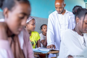 Male science teacher in secondary school class, Addis Ababa